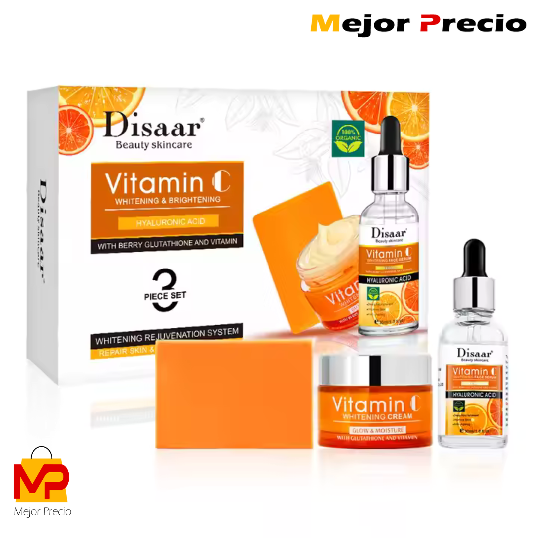 KIT 3 EN 1 DE VITAMINA C Y ÁCIDO HIALURÓNICO: Jabón-Serum-Crema
