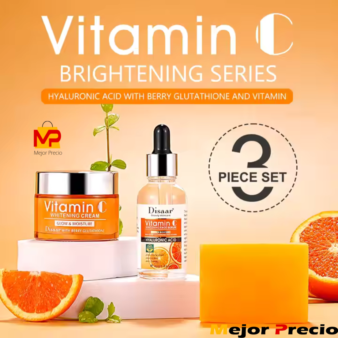 KIT 3 EN 1 DE VITAMINA C Y ÁCIDO HIALURÓNICO: Jabón-Serum-Crema