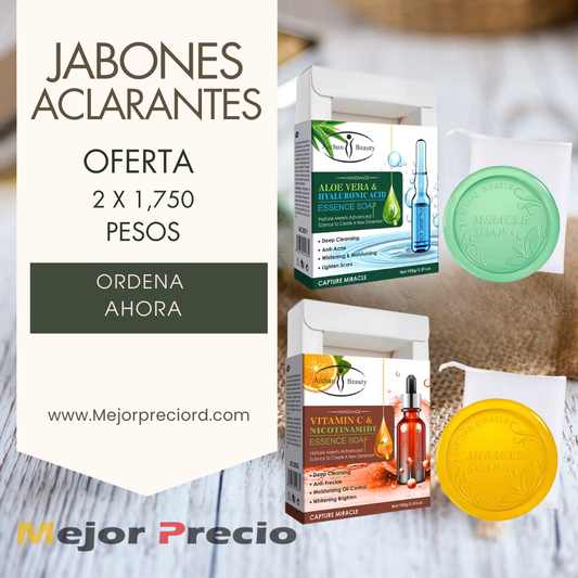 2 Jabones Aclarantes Premium: Aloe Vera y Ácido Hiualurónico & Vitamina C y Nicotinamida