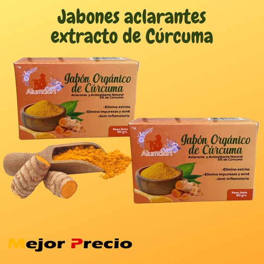 DOS (2) JABÓNES ACLARANTES CON EXTRACTO DE CÚRCUMA 2X1   Ideal para las zonas oscuras del cuerpo